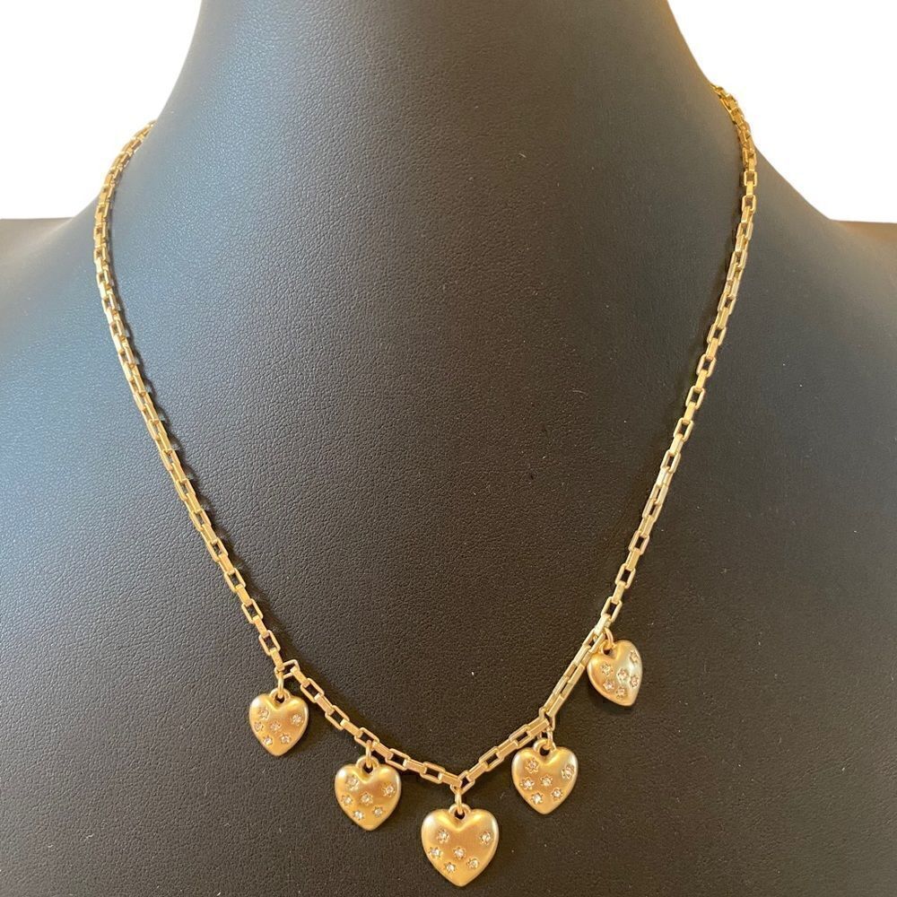 Matte Gold & Pave Crystal Heart Charm Collar Necklace.